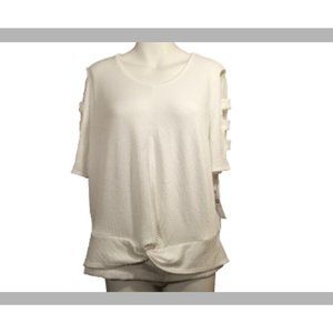 By & By Womens Top White Stretch Round Neck Cut Out Elbow Sleeve Size XXL New